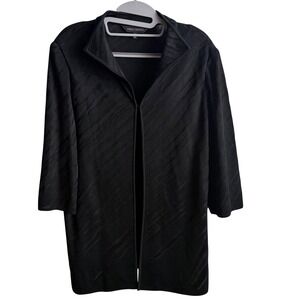 Ming Wang Textured Knit Open Front Cardigan Black Travel Minimalist Women's L